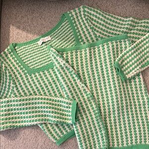 Green and White Sweater & Skirt Set